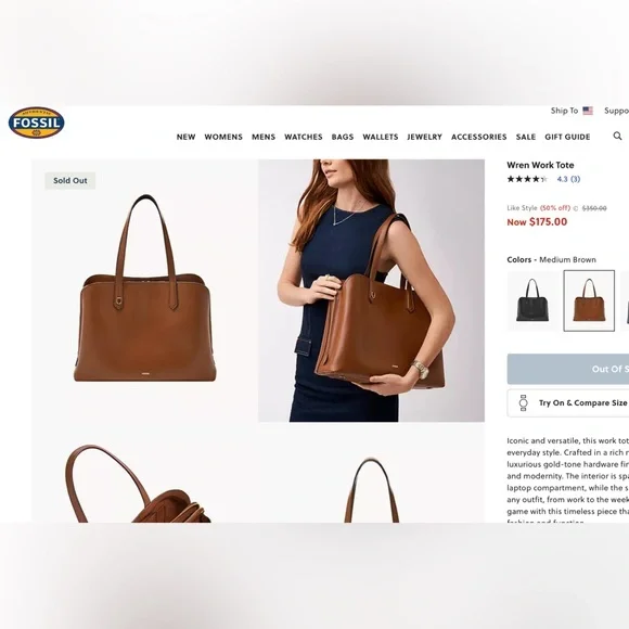 Fossil Wren Work Tote - Like new, only used once. Medium Brown - Picture 14 of 14